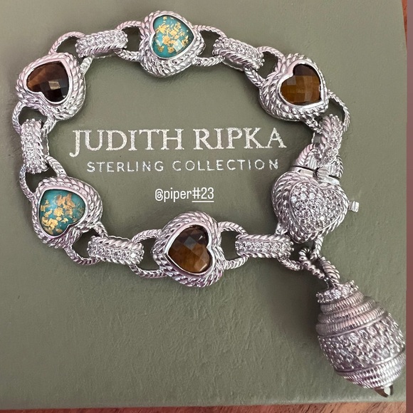 Judith Ripka Turquoise & Tigers Eye Doublet Heart-shaped Bracelet - Picture 2 of 11